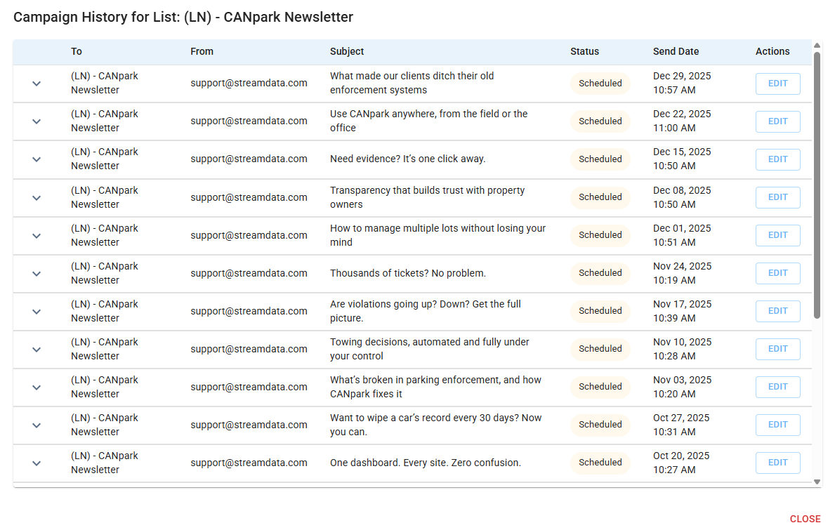 CANmail scheduling screenshot